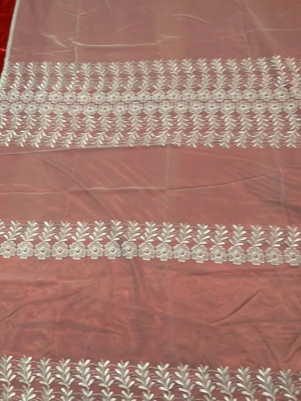White Sheer Curtain Panels Embroidered Floral Scalloped (1 panel)